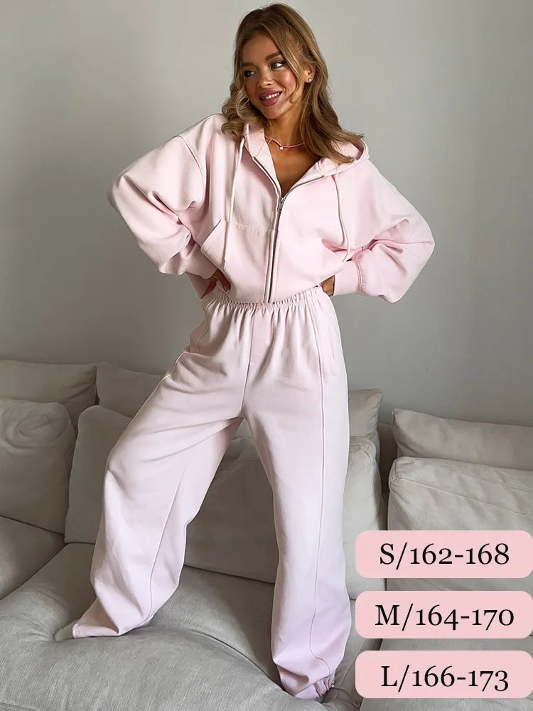 Autumn Women's Tracksuit with Zipper and Trousers Gary Casual Two Piece Set Women Casual Yellow Pant Sports Suit with A Hood Quick Pick Grocers
